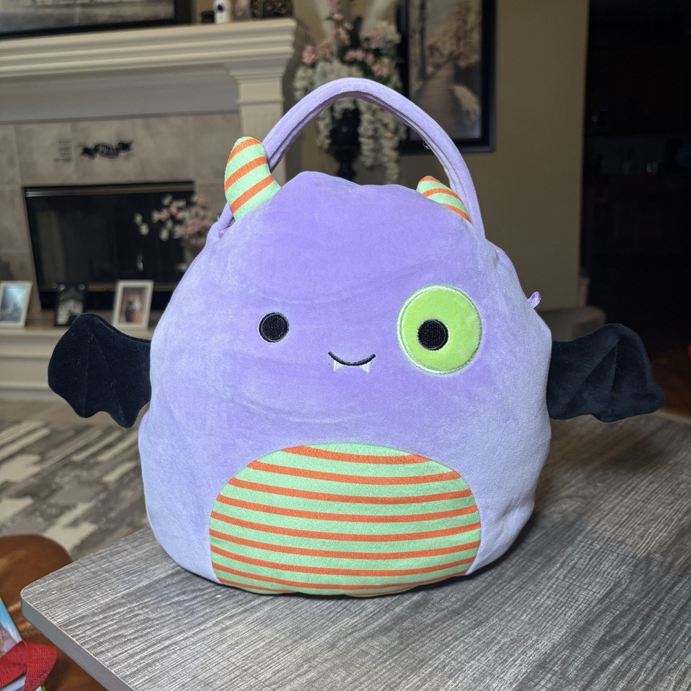Squishmallows Marvin the Monster Halloween Treat Pail Candy Bucket Plush Purple